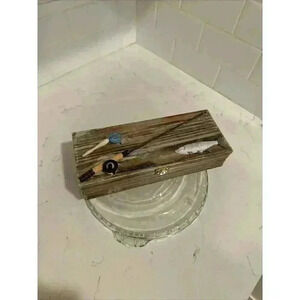Rustic Wooden Keepsake Box - Gift for Fisherman. Dad Gift for Fathers Day, Bi...